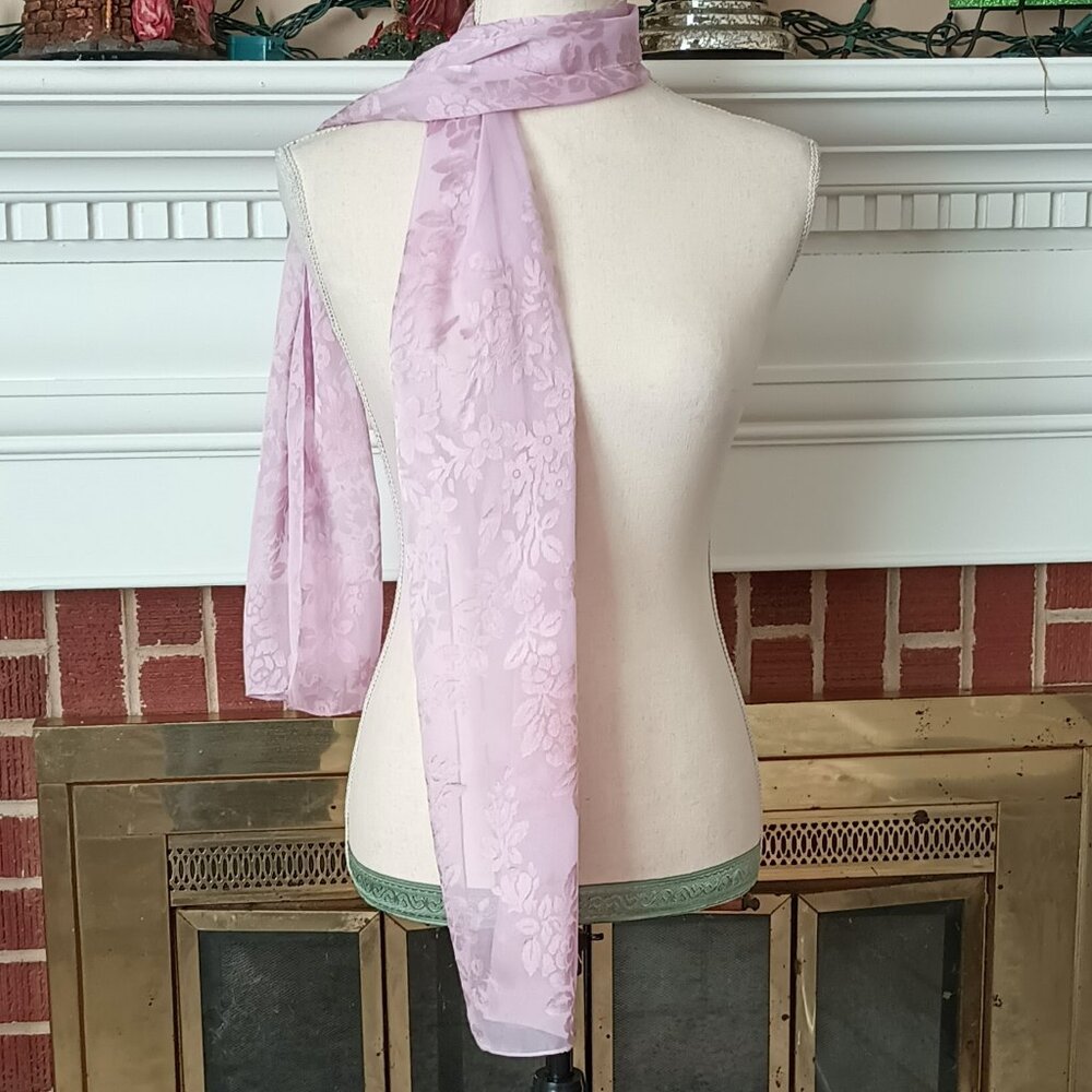 Cejon Lavender Rectangle Scarf 62" x 14" Floral Jacquard Print Made in India